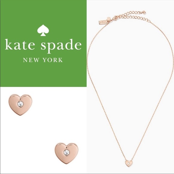 kate spade Jewelry - Kate Spade Rose Gold Heart Necklace Earring Set